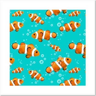 Tropical Clownfish & Bubbles Pattern Posters and Art